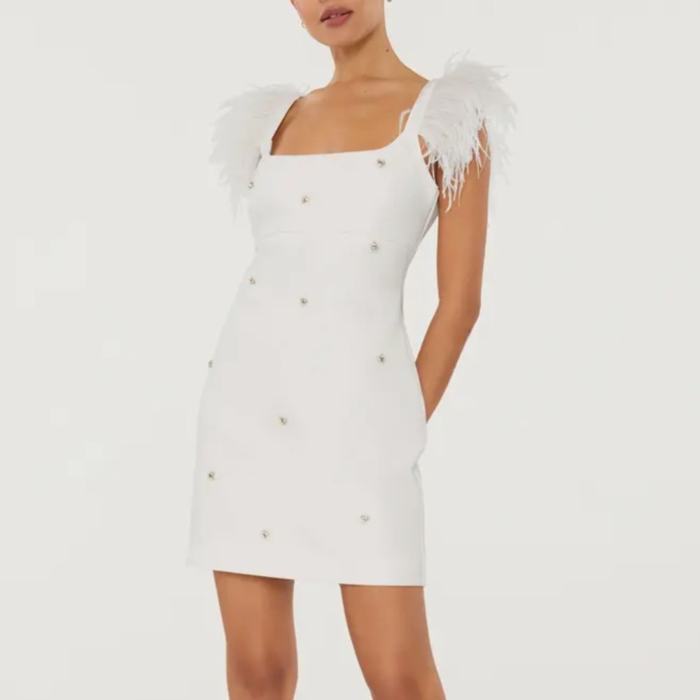 Likely Cameron Feather Trim Crystal Embellished Minidress NWT Size 4